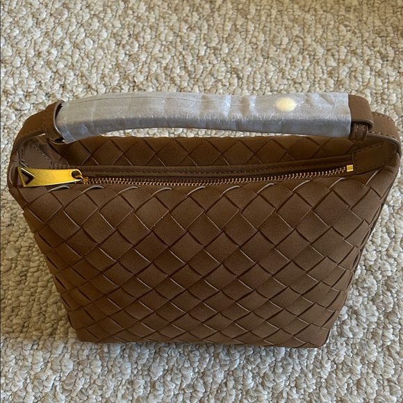 Tan Brown suede Woven Handbag with grass hardware - purse - day or night - bag - Picture 7 of 8